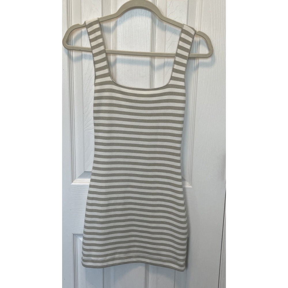 Zara White Gray Striped Knit Sleeveless Mini Tank Dress Square Neck S